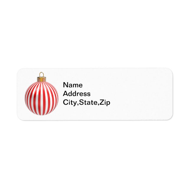 Red & White Stripped Christmas Ball Return Labels (Front)