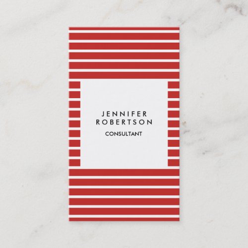 Red White Strips Minimalist Modern Plain Creative Business Card