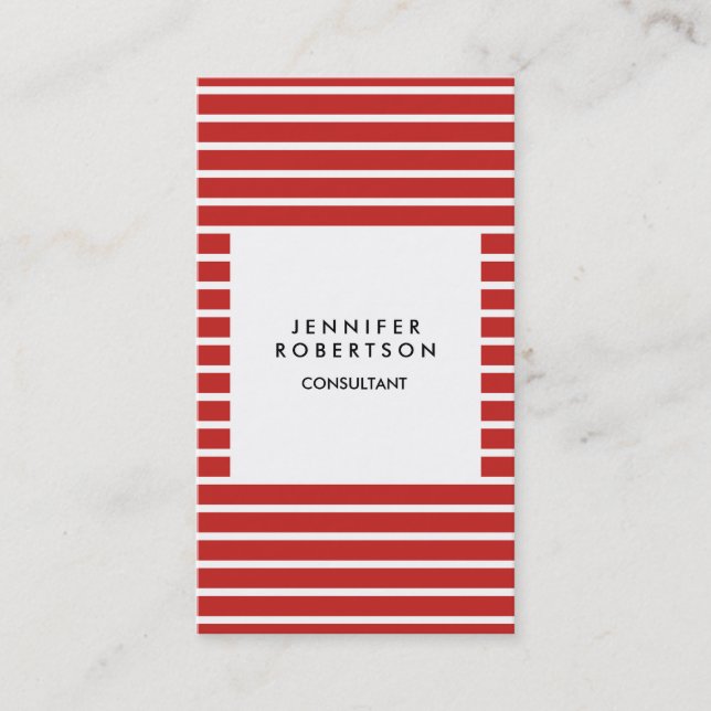 Red White Strips Minimalist Modern Plain Creative Business Card (Front)
