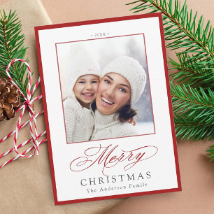 Red & White Stylish Merry Christmas Photo Holiday Card