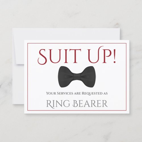 Red  White Suit Up Be My Ring Bearer Fun Bow Tie Card