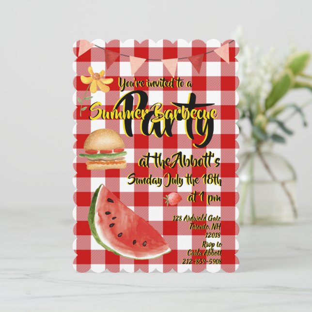 Red & White Summer Party Invitation (Standing Front)