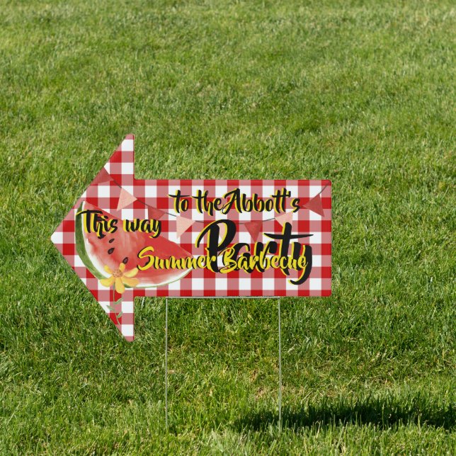 Red & White Summer Party This Way Sign (Insitu)