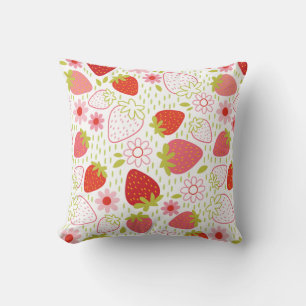 Red White Summer Strawberry Pattern Throw Pillow
