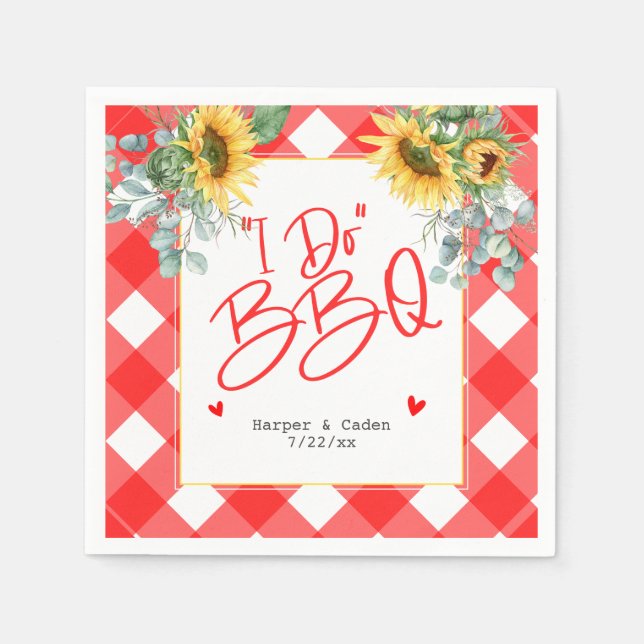 Red White Sunflower I Do BBQ Wedding Napkins (Front)