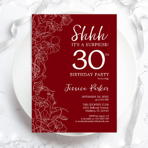Red White Surprise 30th Birthday Invitation