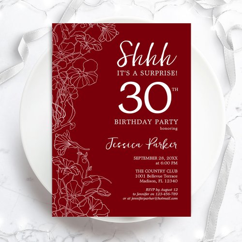 Red White Surprise 30th Birthday Invitation