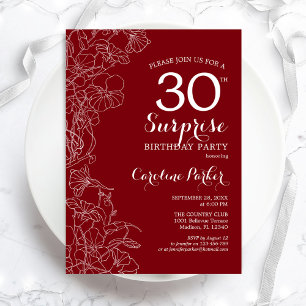 Red White Surprise 30th Birthday Party Invitation