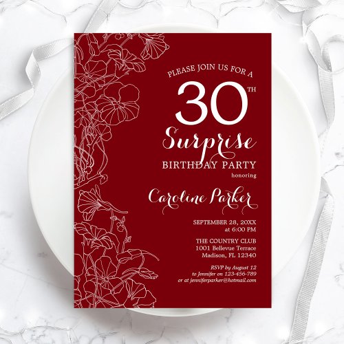Red White Surprise 30th Birthday Party Invitation