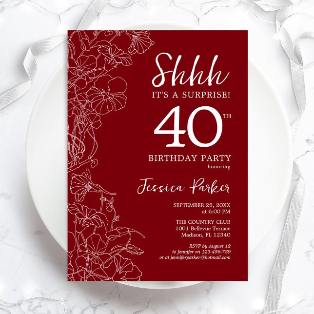 Red White Surprise 40th Birthday Invitation (Creator Uploaded)