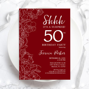 Red White Surprise 50th Birthday Invitation