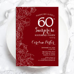 Red White Surprise 60th Birthday Party Invitation<br><div class="desc">Red White Floral Surprise 60th Birthday Party Invitation. Minimalist modern design featuring botanical accents and typography script font. Simple floral invite card perfect for a stylish female surprise bday celebration. Can be customized to any age. Printed Zazzle invitations or instant download digital printable template.</div>