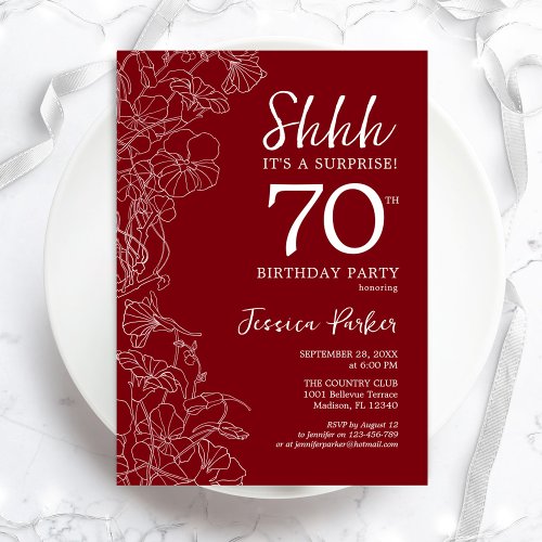 Red White Surprise 70th Birthday Invitation