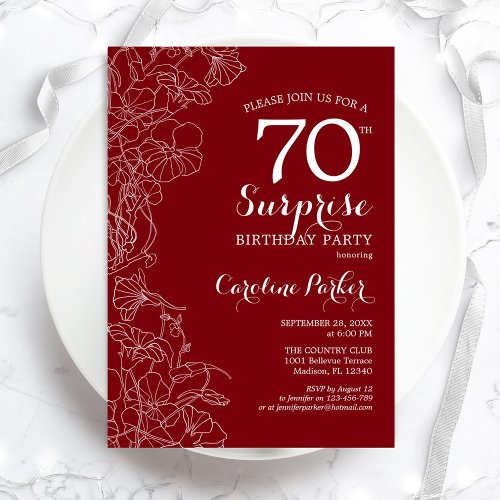 Red White Surprise 70th Birthday Party Invitation