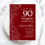 Red White Surprise 90th Birthday Party Invitation<br><div class="desc">Red White Floral Surprise 90th Birthday Party Invitation. Minimalist modern design featuring botanical accents and typography script font. Simple floral invite card perfect for a stylish female surprise bday celebration. Can be customized to any age. Printed Zazzle invitations or instant download digital printable template.</div>