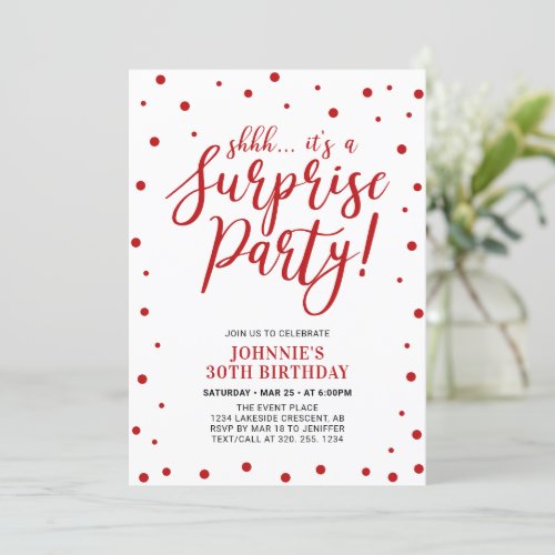 Red  White  Surprise Adult Birthday Party Invitation