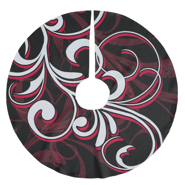 Red & White Swirls Brushed Polyester Tree Skirt (Front)