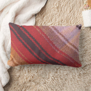 Red, White & Tan Striped Mexican Blanket Texture Lumbar Pillow