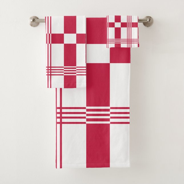 Red White Tartan Check Plaid  Bath Towel Set (Insitu)