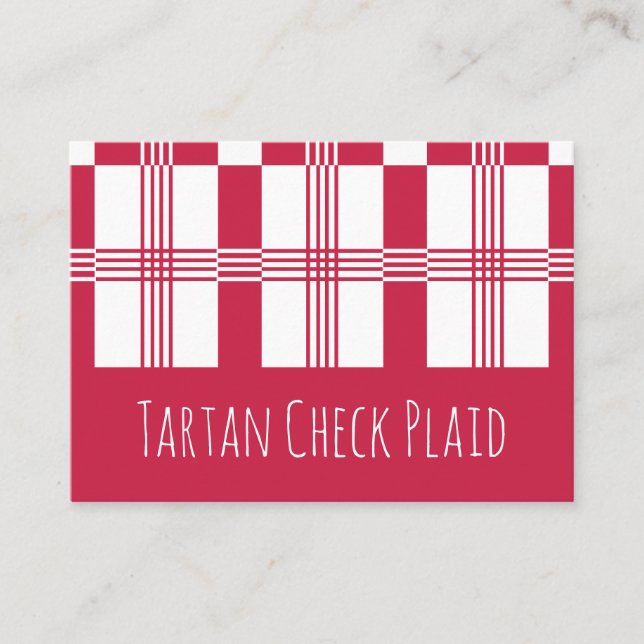 Red White Tartan Check Plaid Stripes Business Card (Front)