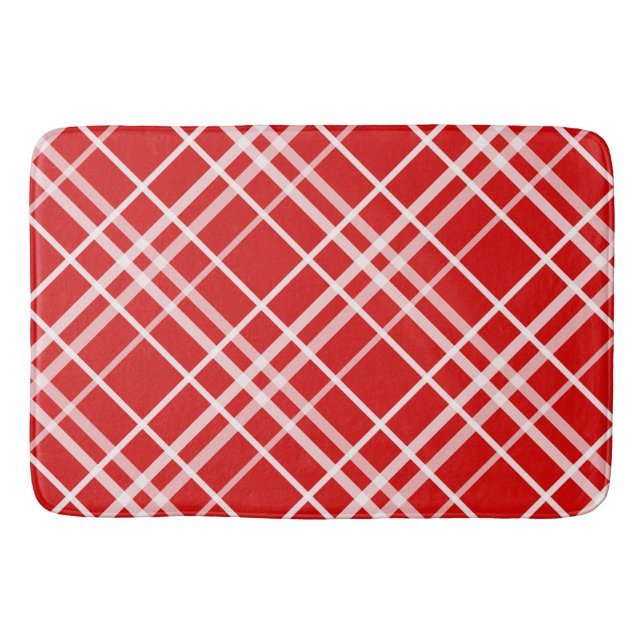 Red White Tartan Plaid Pattern Design  Bath Mat (Front)