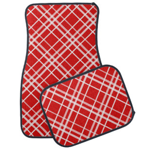 Red White Tartan Plaid Pattern Design Car Floor Mat