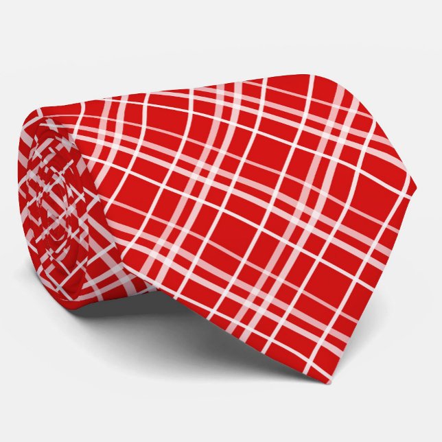 Red White Tartan Plaid Pattern Design  Neck Tie (Creator Uploaded)