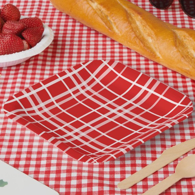 Red White Tartan Plaid Pattern Design  Paper Plates (Creator Uploaded)
