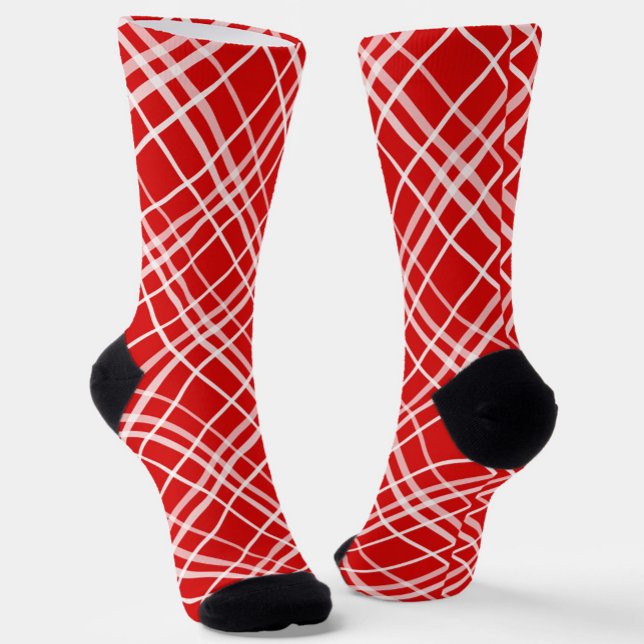 Red White Tartan Plaid Pattern Design  Socks (Creator Uploaded)