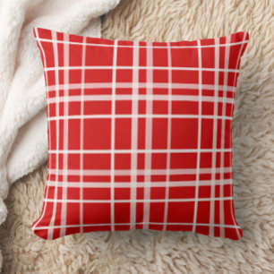Red White Tartan Plaid Pattern Design  Throw Pillow