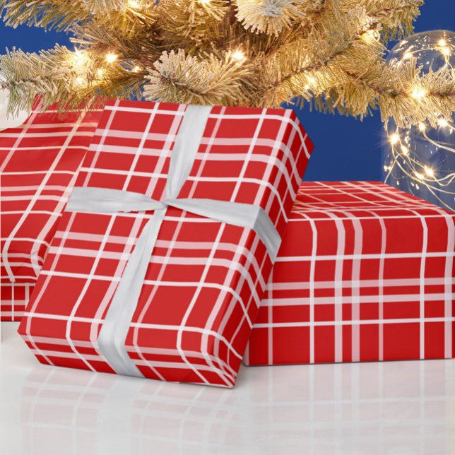 Red White Tartan Plaid Pattern Design  Wrapping Paper (Creator Uploaded)