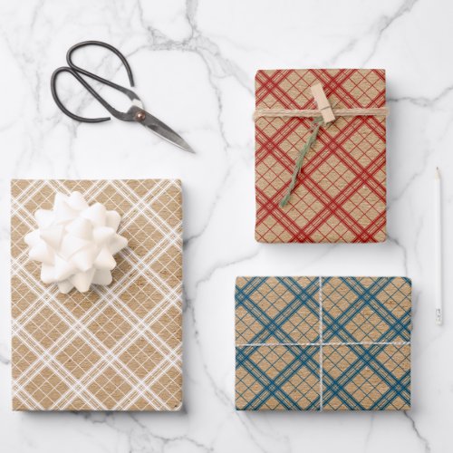 Red White Teal Blue Gingham On Kraft Colored Wrapping Paper Sheets