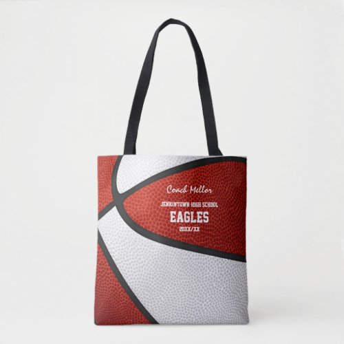 Red white team colors basketball coach tote bag
