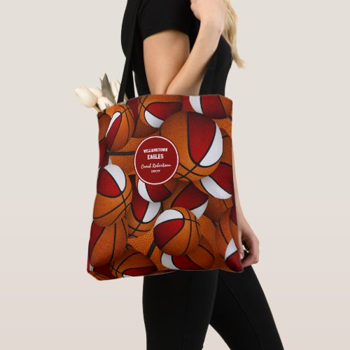 red white team colors basketball coach tote bag