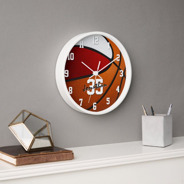 red white team colors basketball personalized clock (Office)