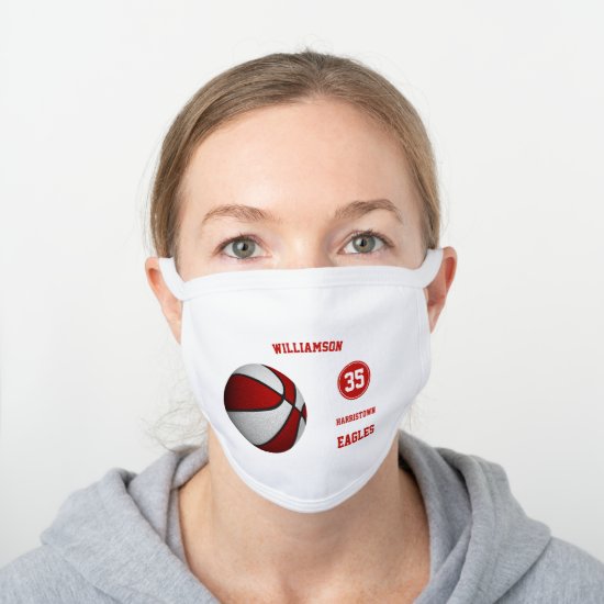 red white team colors basketball player name white white cotton face mask
