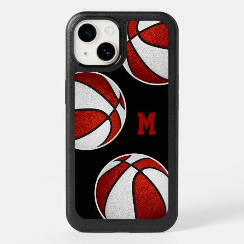 red white team colors basketballs monogrammed OtterBox iPhone 14 case