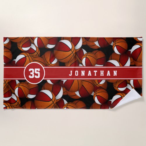 red white team colors basketballs pattern beach towel