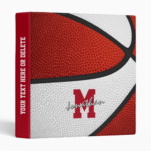 red white team colors boys girls basketball 3 ring binder