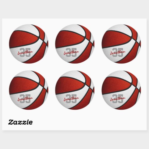 red white team colors boys girls basketball classic round sticker