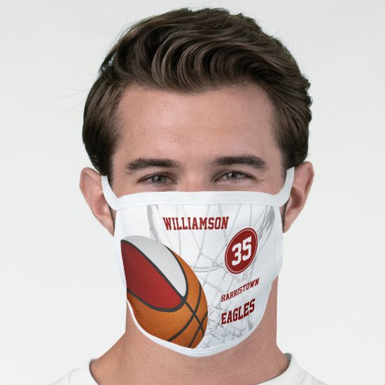red white team colors boys girls basketball face mask