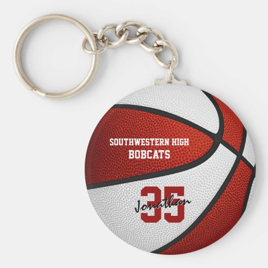 red white team colors boys girls basketball keychain
