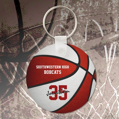 red white team colors boys girls basketball keychain
