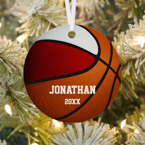 red white team colors boys girls basketball metal ornament