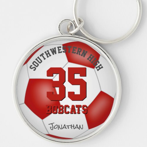 red white team colors boys girls name soccer keychain