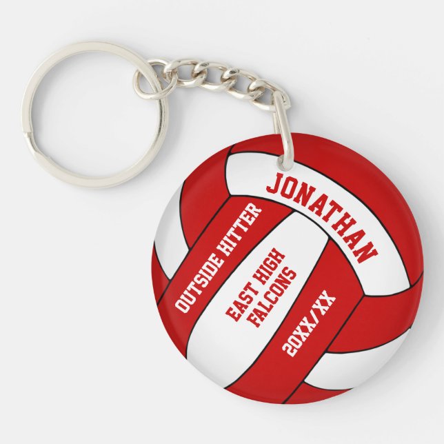 red white team colors custom boys volleyball keychain (Front)