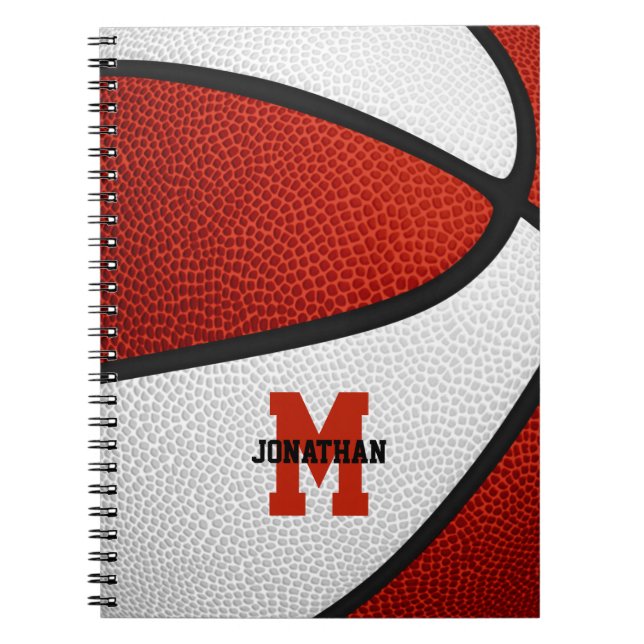 red white team colors girls boys basketball notebook (Front)