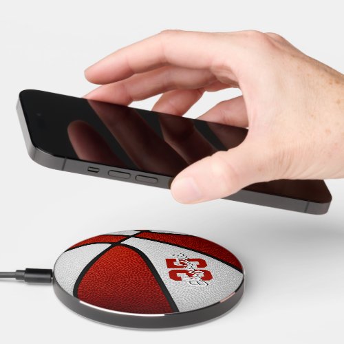 red white team colors girls boys basketball wireless charger 