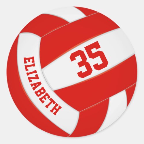 red white team colors girls boys custom volleyball classic round sticker