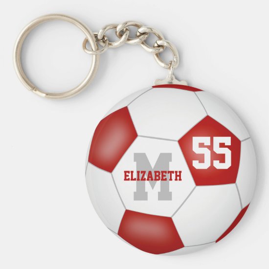 red white team colors girls boys soccer ball keychain